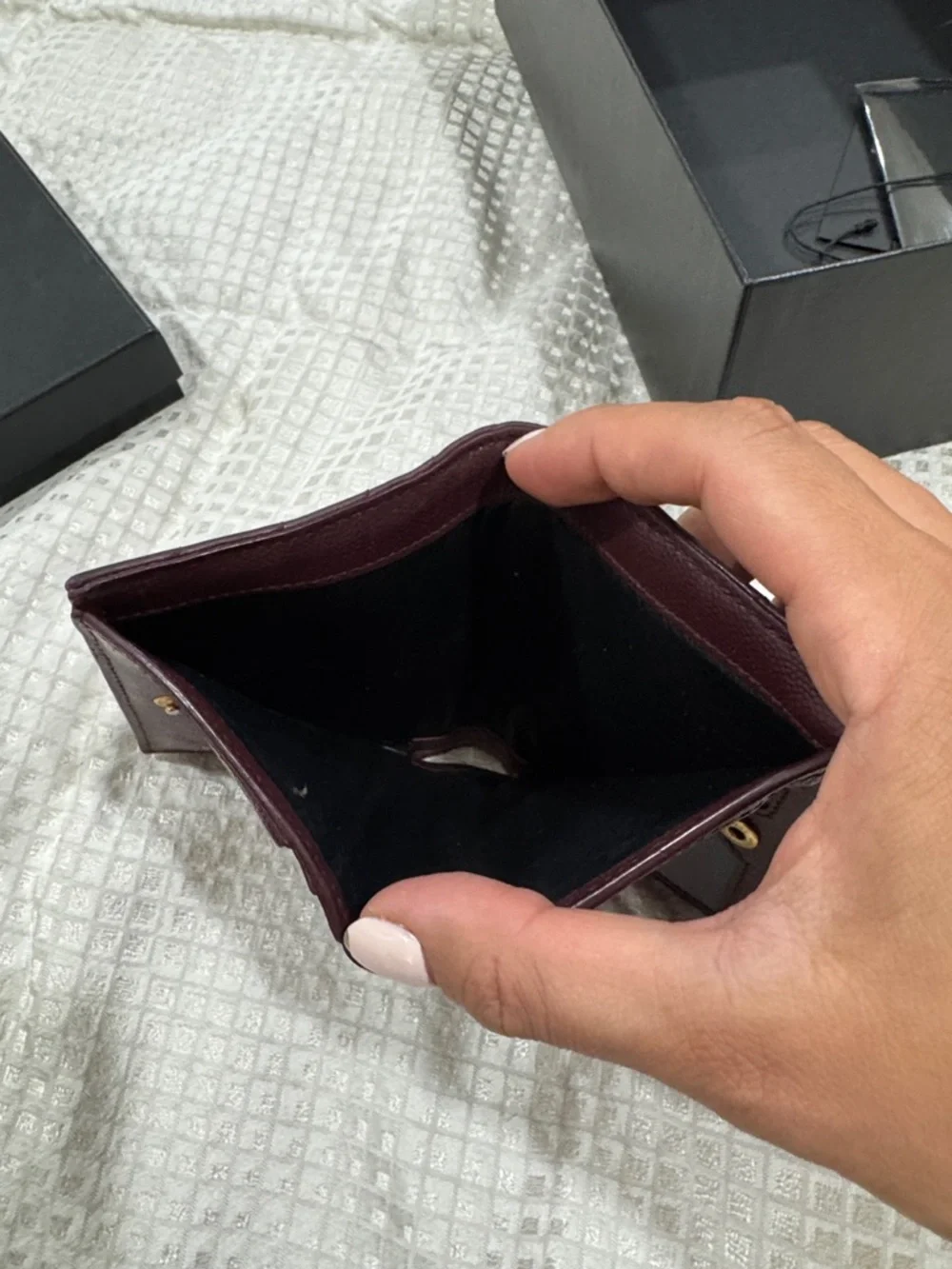 Saint Laurent Quilted Card Case Wallet in Deep Plum with Gold Hardware - Picture 3 of 6